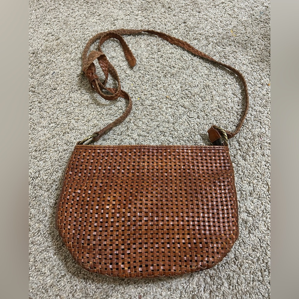 Patricia Nash Leather Metallic Banyoles Woven Crossbody Bag Color Rust Bohemian